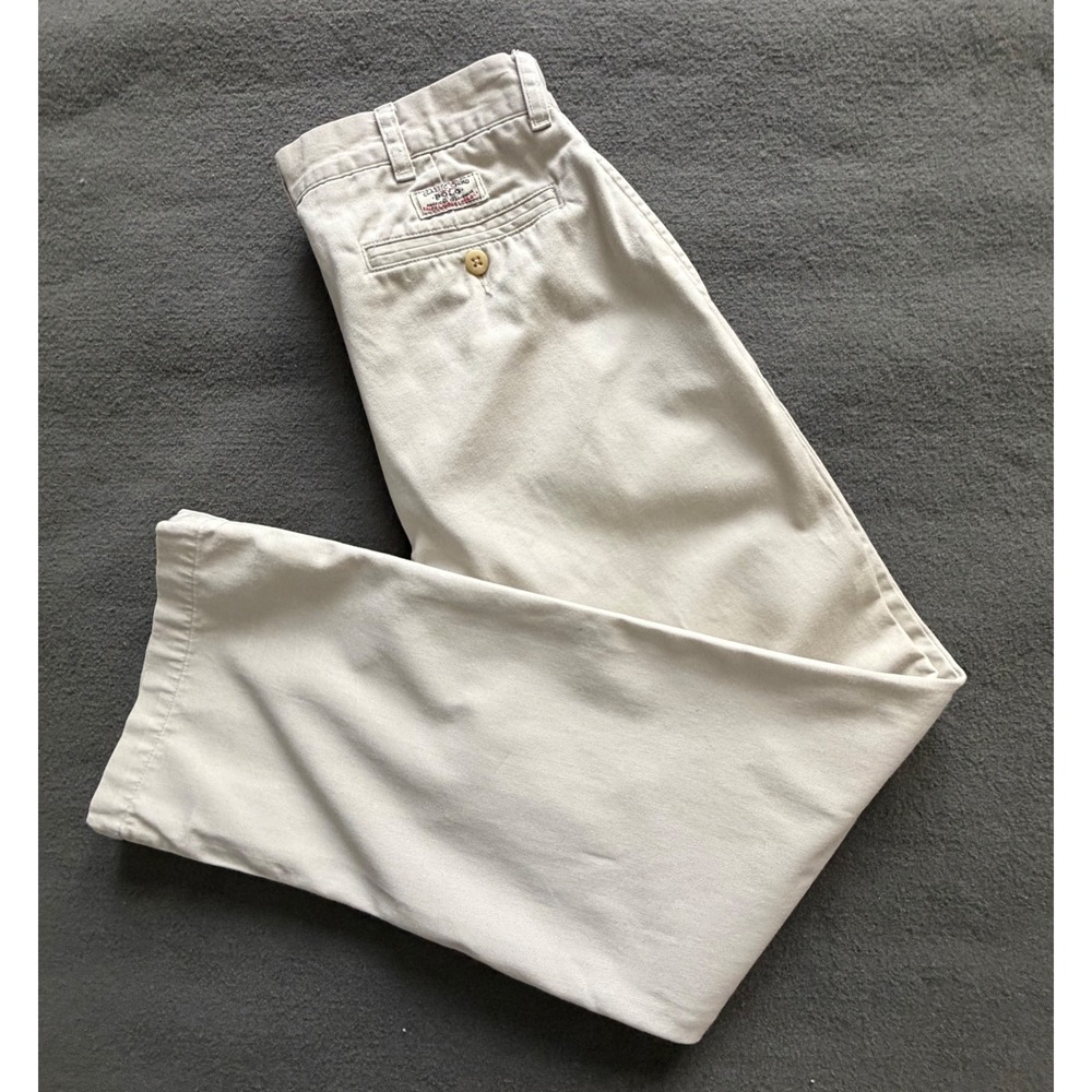 Polo Ralph Lauren Boys Classic Chino Khaki Pleated Pants Size 14 Tan Cotton